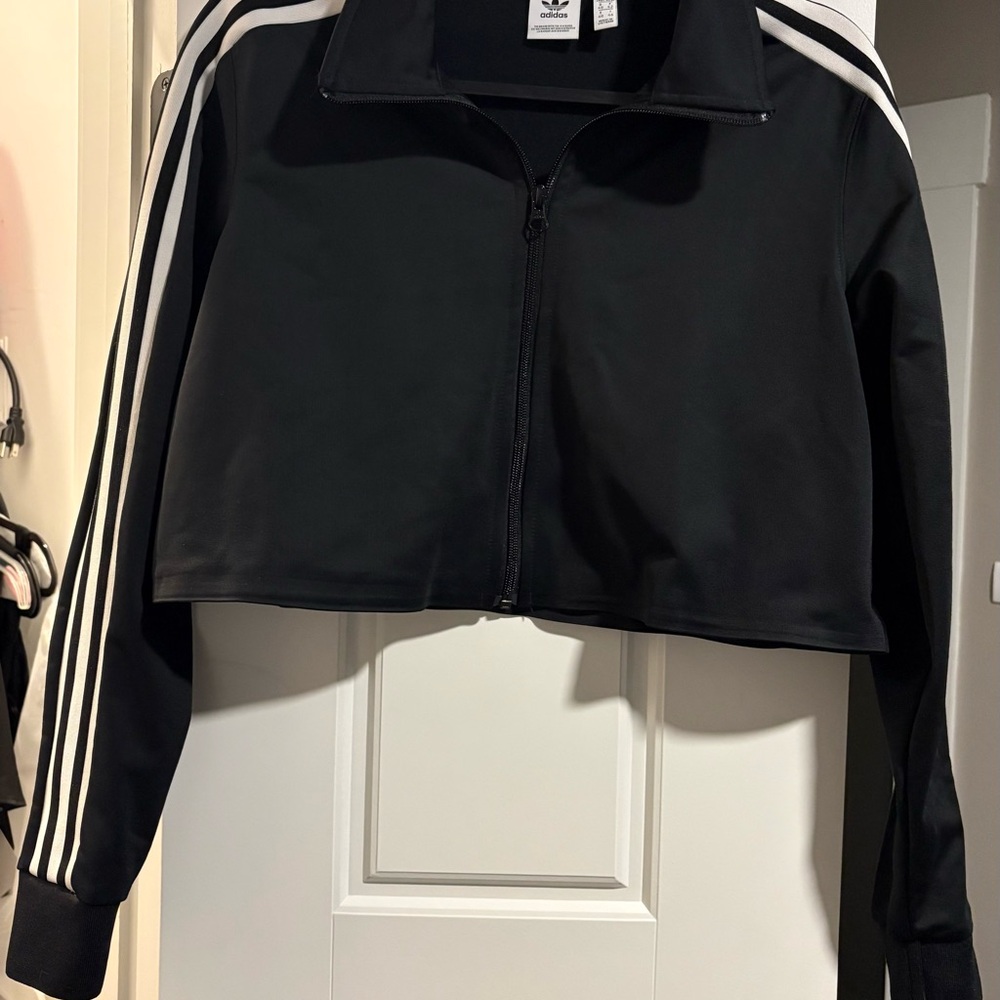 Adidas Black and White Cropped Jacket